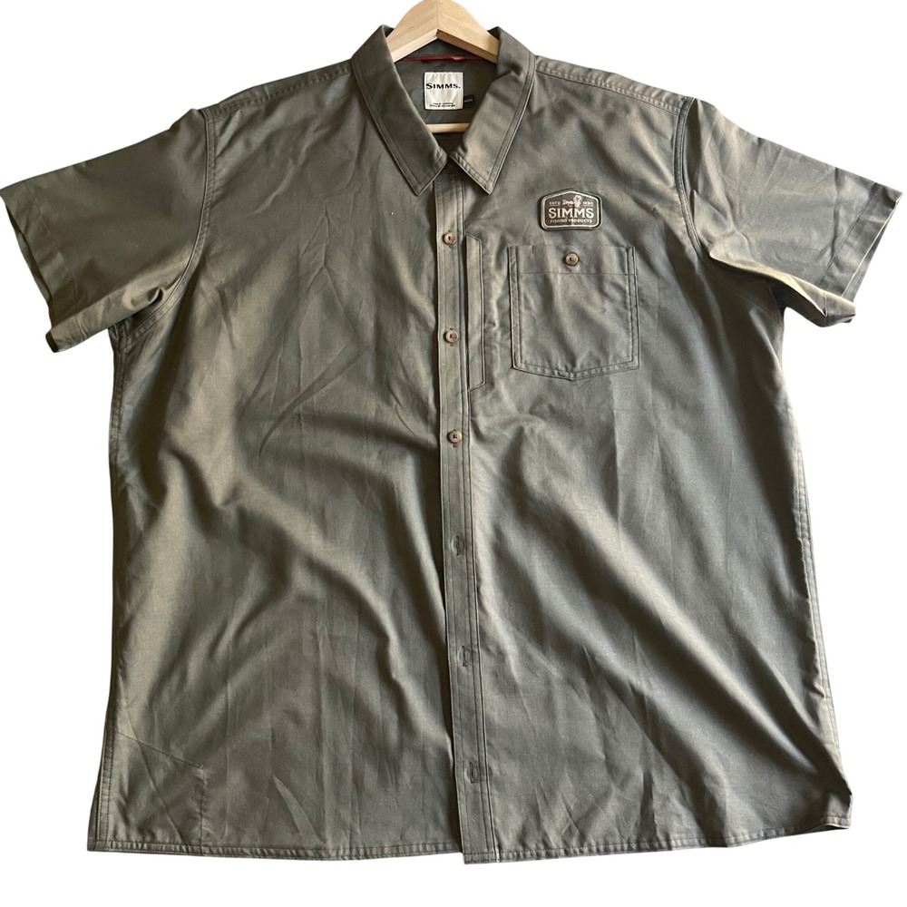Simms Button Down Shirt Men 3XL Olive Green Fishing Outdoor Utility Gorpcore